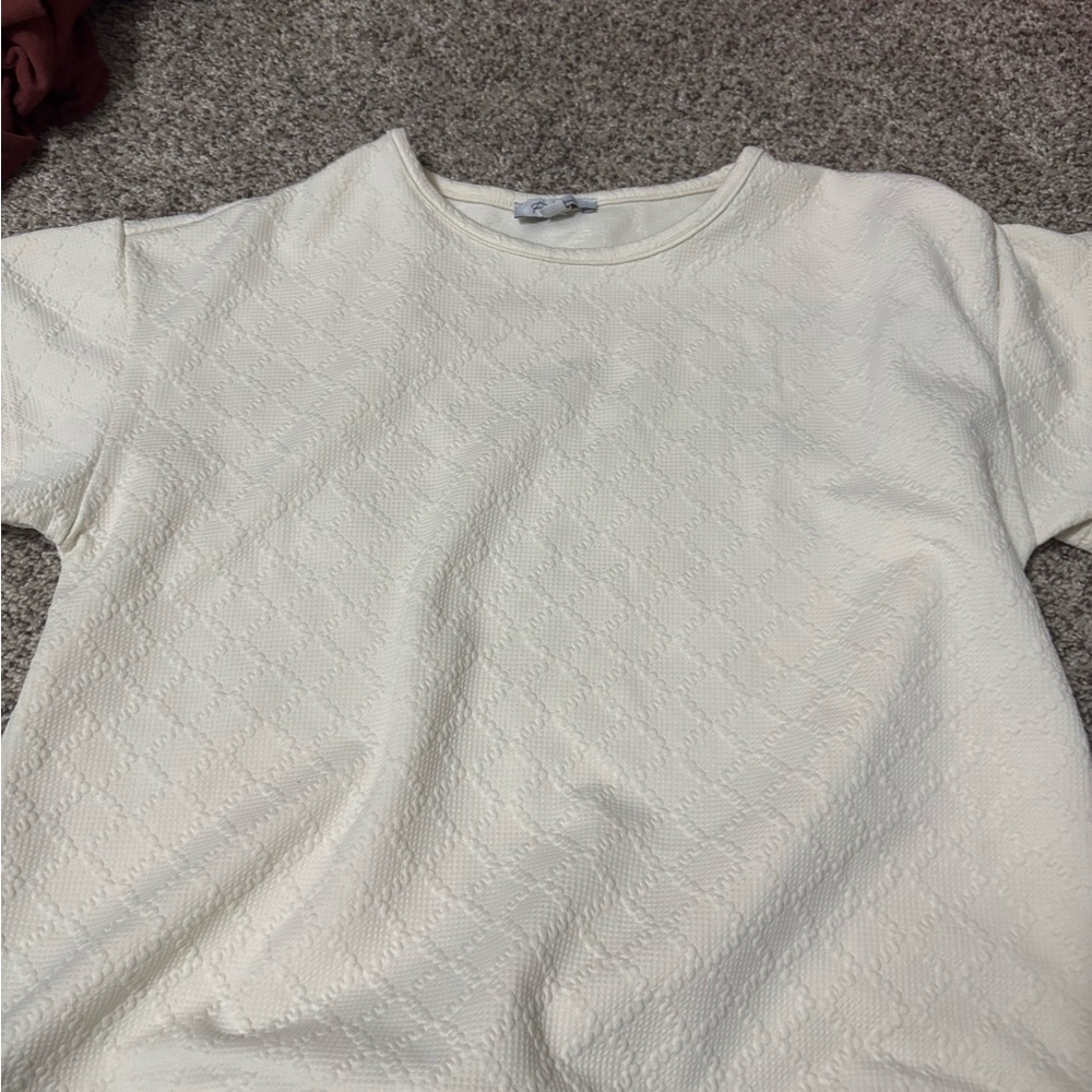 Polagram Cream Short Sleeve Textured Top